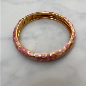 Joan Rivers Vintage Elegant Pink and Gold Hinged Bangle Bracelet